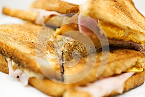 Close up of ham sandwich