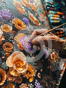 Close-up of hand applying watercolor to paper