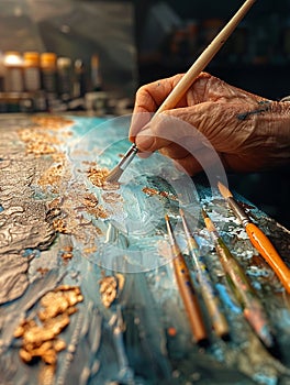 Close-up of hand applying watercolor to paper