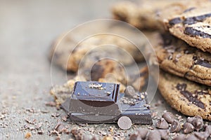 Close up of hand baked chocolate chip cookies