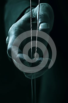 Close-Up of Hand Controlling Puppet Strings