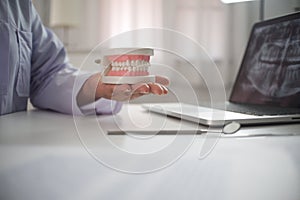 Close-up hand of Female Dentist working in office