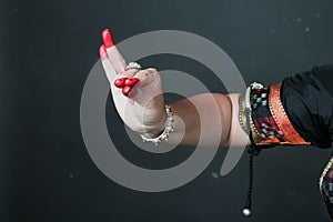 Close up of Hand gestures of an Odissi dancer. Indian classical dance forms. hand mudras