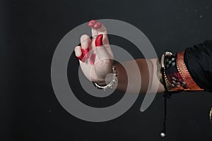 Close up of Hand gestures of an Odissi dancer. Indian classical dance forms. hand mudras