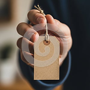 A blank brown paper tag with a string loop. The tag has a reinforced