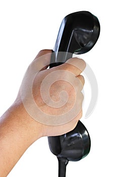 Close Up Of Hand Holding Telephone