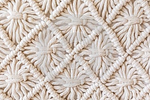 Close-up of hand made macrame texture pattern