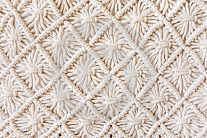 Close-up of hand made macrame texture pattern