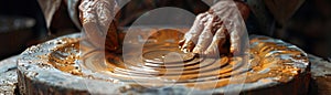 Close-up of a hand sculpting clay on a wheel