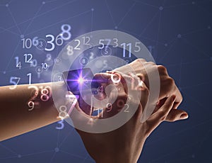 Close up hand with smartwatch and numbers