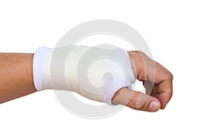 Close-up hand splint for broken bone treatment isolated