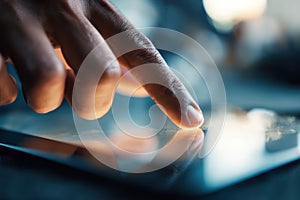 Close-up of Hand Touching Digital Tablet Screen
