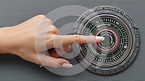 Close Up of a Hand Turning a Combination Dial on a Grey Metal Safe