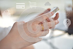 Hand women using smartphone