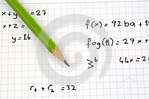 Close-up of Hand written Mathematical Formulas.