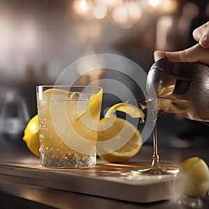 A close-up of a hand zesting a lemon over a classic cocktail2