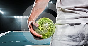 Close-up of handball player holding ball in his hand