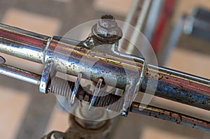 Close-up of a handlebar of a bicycle rickshaw