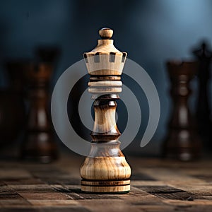 close-up of handmade wooden chesspiece on a board photo
