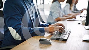 Close up of hands contemporary website developer man typing and writing code for program