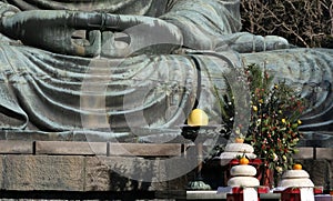 Close-up of the hands of the Great Buddha in Kamakura, Japan