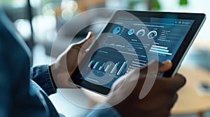 A close-up of hands holding a digital tablet with Analytics Data photo