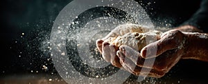 Hands Sifting Flour in Dramatic Light