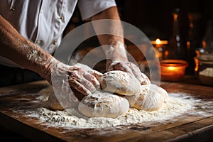 Close-up of hands kneading dough with culinary passion - stock photography concepts