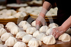 close-up of hands making traditional dumplings in kitchen preparation