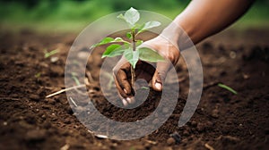 Close-up of hands planting a tree