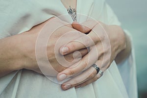 Close up hands put together concept photo