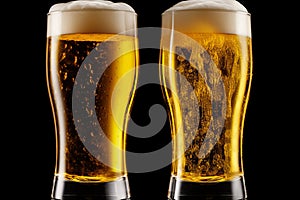 Close-up of hands reaching out full beer glasses towards each other in friendly gesture