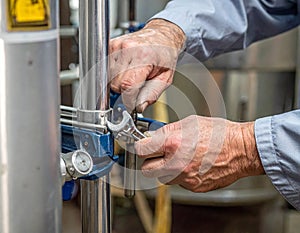 Hands Working on Industrial Pipe Fitting and Maintenance