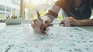 Close-up of hands sketching AI concept diagrams photo
