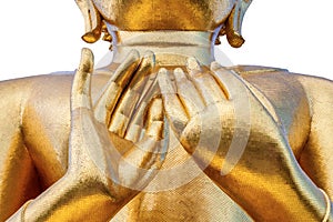 Close up hands of statue gold Buddha buddhism concept