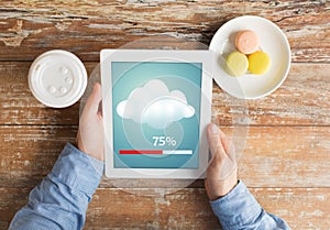 Close up of hands with tablet pc transferring data
