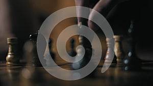 Close-Up, Hands of Two Players Exchange a Series of Movements at the Night Chess Tournament