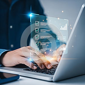 Digital Checklist and Data Analysis on Laptop