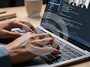 Programmer Coding On Laptop Screen