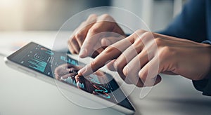 Close Up Of Hands Using Tablet With Digital Interface