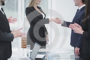 Close up. handshake of business partners in the office