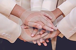 Close up of handshake on nature background. Teamwork concept.