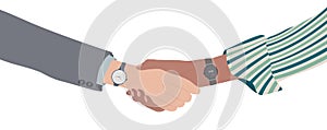 Close up handshake between two business or finance people. Greeting between businessperson. Concept of cooperation trust deal