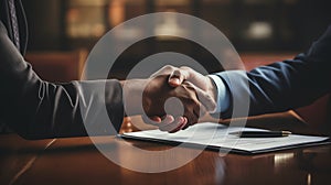 Close-up of the handshake of two businessmen, an African-American and a white man