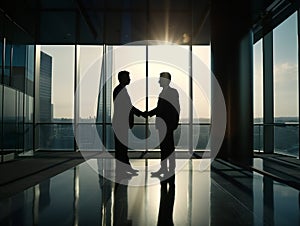 Close-up handshake between two businessmen with Generative AI