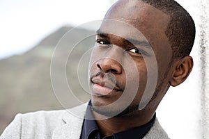 Close up handsome black man glancing