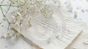 Close-up of a Handwritten Love Letter for Mother\'s Day Delicate Flowers White Emotional Wellness Celebrating, generative AI