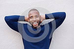 Close up happy young african american man