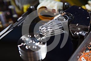 Close up of hard disk with abstract reflection