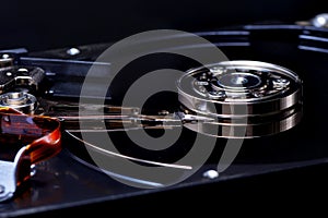 Hard disk on black backgrounddark tone.